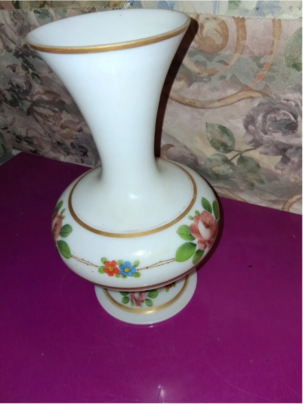 Vase or Lamp?Porcelain floral vase white pink green blue gold trim glossy finish